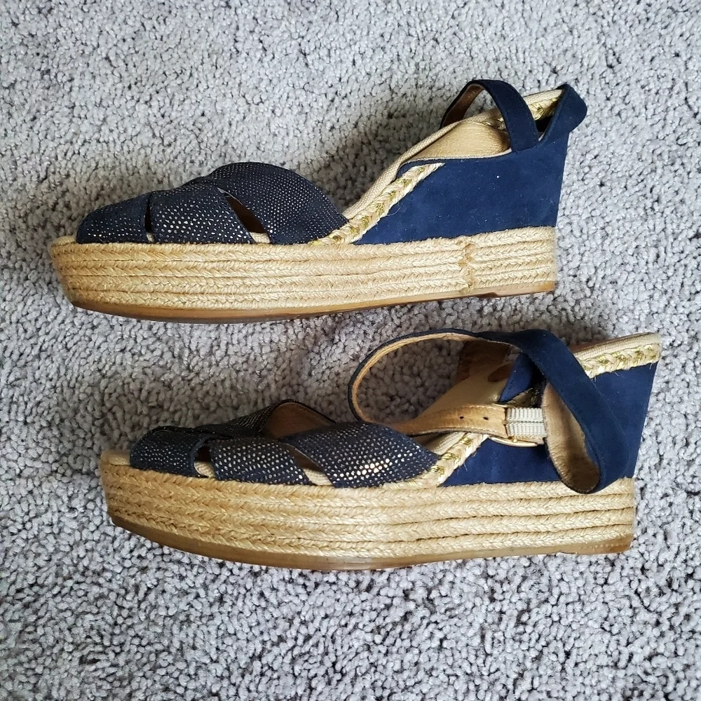 Minelli Navy Espadrille Wedge Sandals Made In Spain